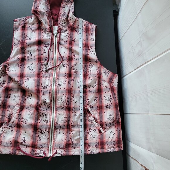 CJ Banks Red Plaid Zip Front Hooded Vest, Women’s 1X, Floral, Fall, Holiday, EUC - Picture 7 of 7